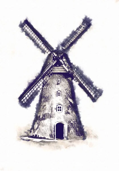 yel değirmeni eski retro vintage çizim