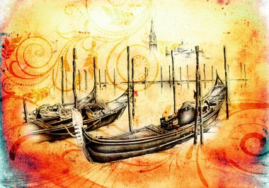 Deniz ya da okyanus sanat illüstrasyon gemi