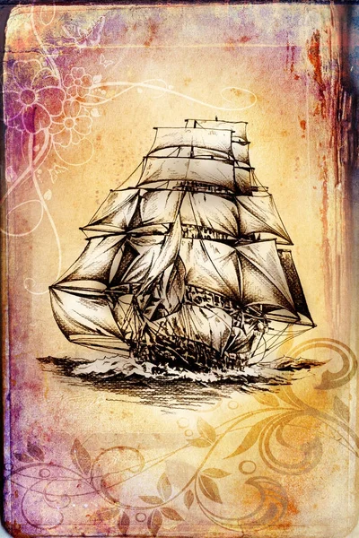 Schiff auf dem Meer oder Ozean Art Illustration — Stockfoto