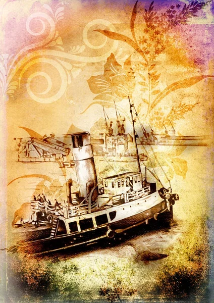 Ship on the sea or ocean art illustration — Stock Photo, Image