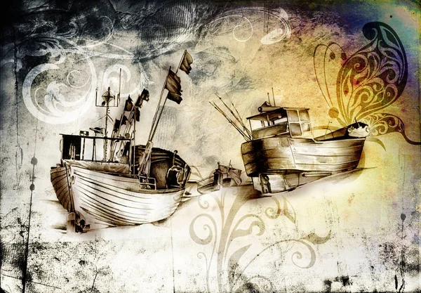 Ship on the sea or ocean art illustration — Stock Photo, Image