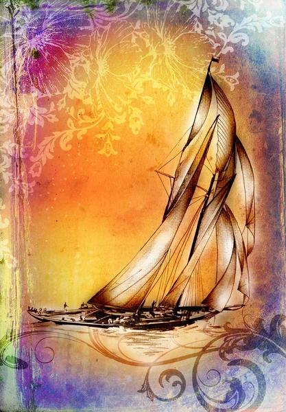 Schiff auf dem Meer oder Ozean Art Illustration — Stockfoto