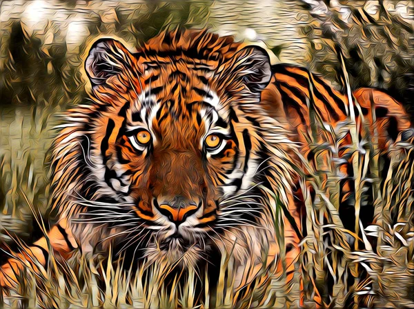 Warna ilustrasi seni harimau — Stok Foto