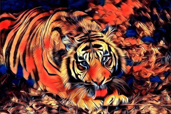 Warna ilustrasi seni harimau — Stok Foto