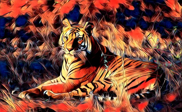Χρώμα εικονογράφηση τέχνη τίγρης — Φωτογραφία Αρχείου
