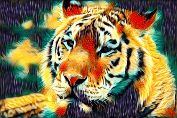 Tigre arte ilustração cor — Fotografia de Stock
