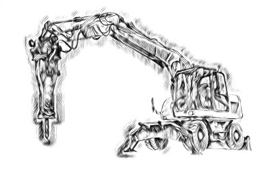 Ekskavatör illüstrasyon izole renk sanat eseri