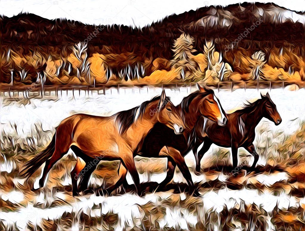 freehand horse art illustration paint