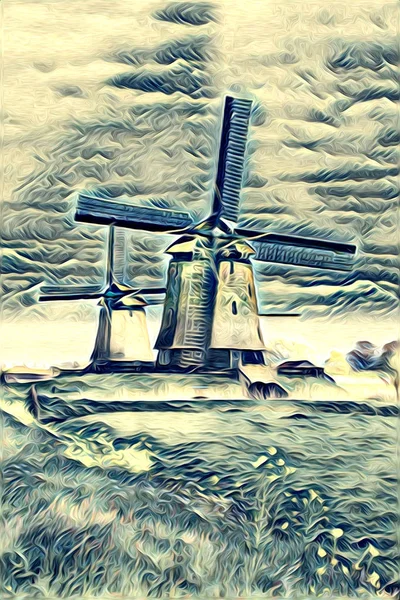 Windmühle Alte Retro Vintage Art Malerei — Stockfoto