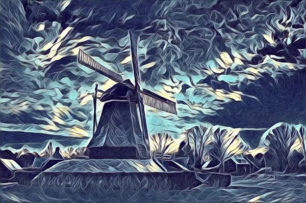 Windmühle Alte Retro Vintage Art Malerei — Stockfoto