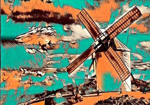 Вітряк Старий Ретро Вінтажний Художній Живопис — стокове фото