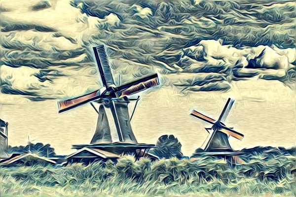 Windmühle Alte Retro Vintage Art Malerei — Stockfoto