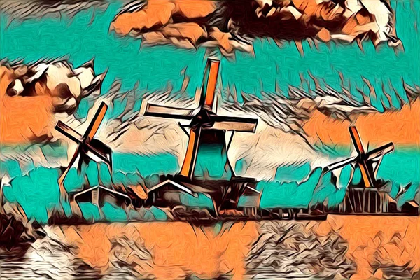 Windmill Gamla Retro Vintage Konst Måleri — Stockfoto