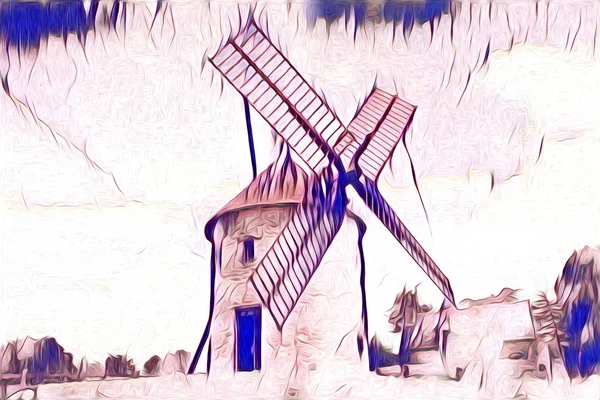 Windmolen Van Oude Retro Vintage Kunst Schilderij — Stockfoto