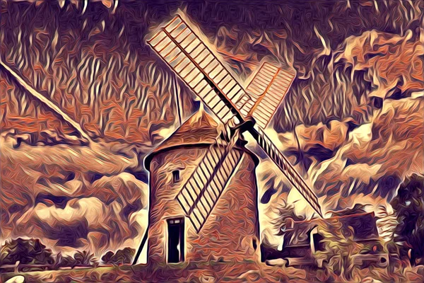 風車の古いレトロ ビンテージ アート絵画 — ストック写真