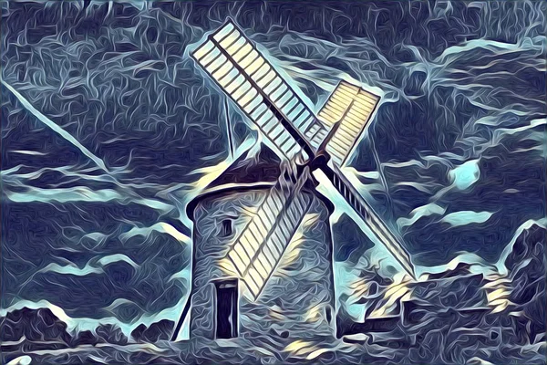 Windmill Old Retro Vintage Art Painting — Stock Photo, Image