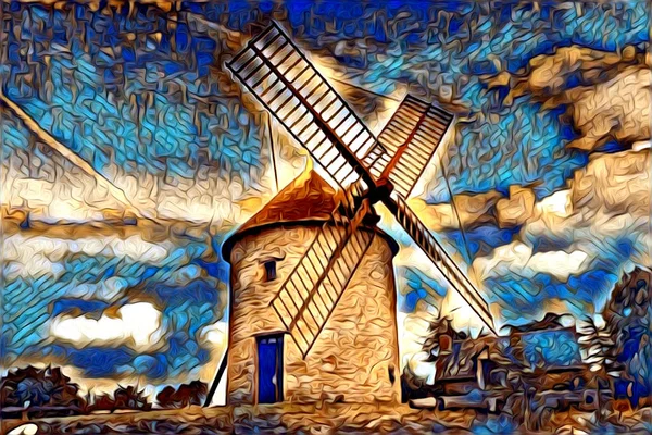 Windmolen Van Oude Retro Vintage Kunst Schilderij — Stockfoto