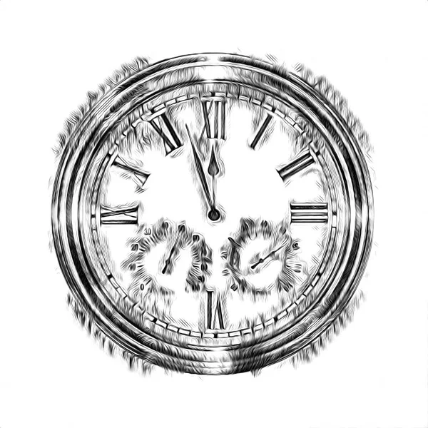 Antyczny Zegar Retro Rysunek — Zdjęcie stockowe