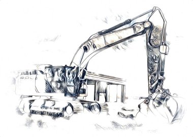 Ekskavatör illüstrasyon izole renk sanat eseri