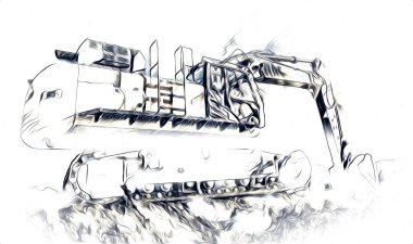 Ekskavatör illüstrasyon izole renk sanat eseri