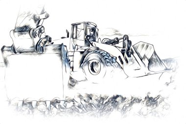 Ekskavatör illüstrasyon izole renk sanat eseri