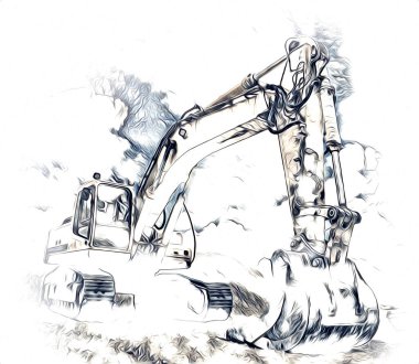 Ekskavatör illüstrasyon izole renk sanat eseri