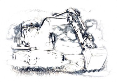 Ekskavatör illüstrasyon izole renk sanat eseri