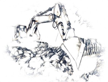 Ekskavatör illüstrasyon izole renk sanat eseri