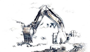 Ekskavatör illüstrasyon izole renk sanat eseri