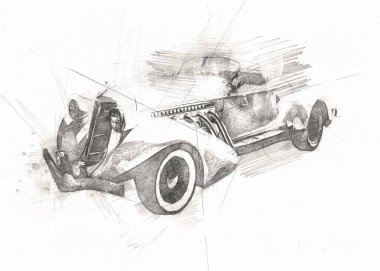 Eski klasik araba antika çizimi