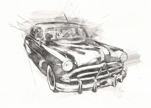 Oude Klassieke Auto Retro Vintage Tekening — Stockfoto