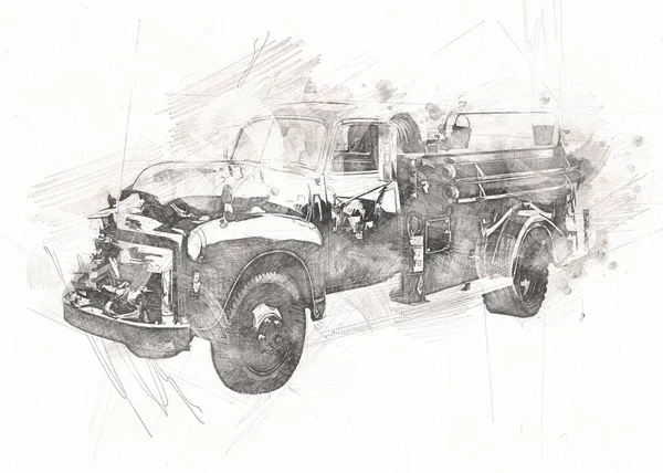 Oude Klassieke Auto Retro Vintage Tekening — Stockfoto