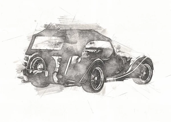 Viejo Clásico Coche Retro Vintage Dibujo — Foto de Stock