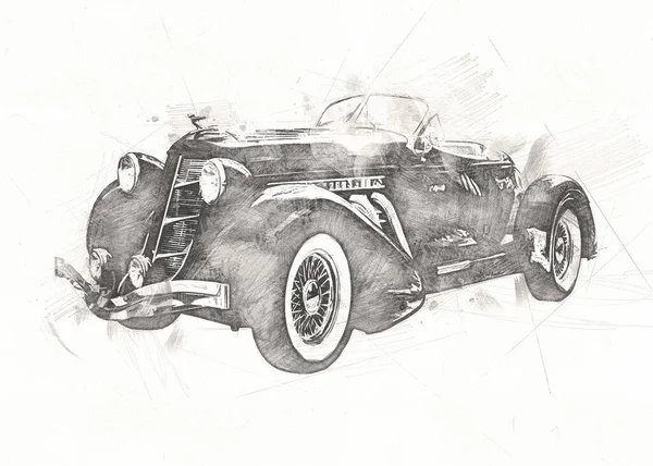 Oude Klassieke Auto Retro Vintage Tekening — Stockfoto