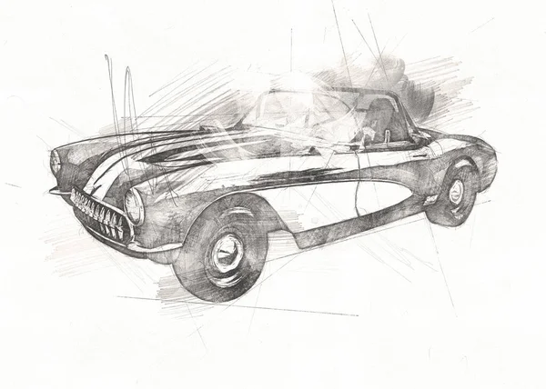 Oude Klassieke Auto Retro Vintage Tekening — Stockfoto