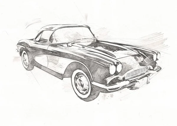 Viejo Clásico Coche Retro Vintage Dibujo —  Fotos de Stock