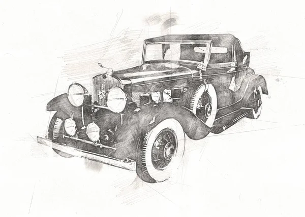 Старий Класичний Автомобіль Ретро Вінтажний Малюнок — стокове фото