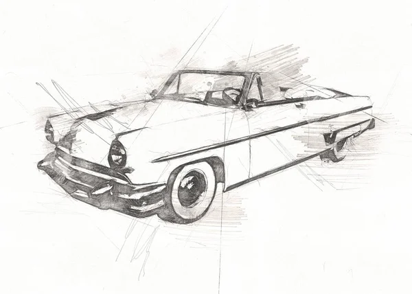 Stary Klasyczny Samochód Retro Vintage Rysunek — Zdjęcie stockowe