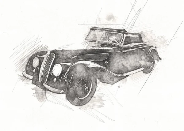 Vieille Voiture Classique Rétro Vintage Dessin — Photo