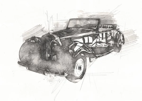 Старий Класичний Автомобіль Ретро Вінтажний Малюнок — стокове фото