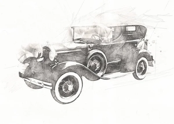 Vieille Voiture Classique Rétro Vintage Dessin — Photo