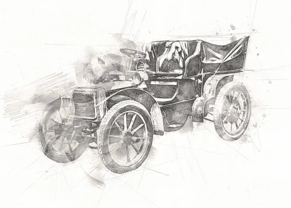 Oude Klassieke Auto Retro Vintage Tekening — Stockfoto