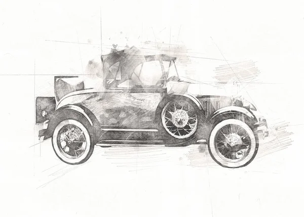 Vieille Voiture Classique Rétro Vintage Dessin — Photo