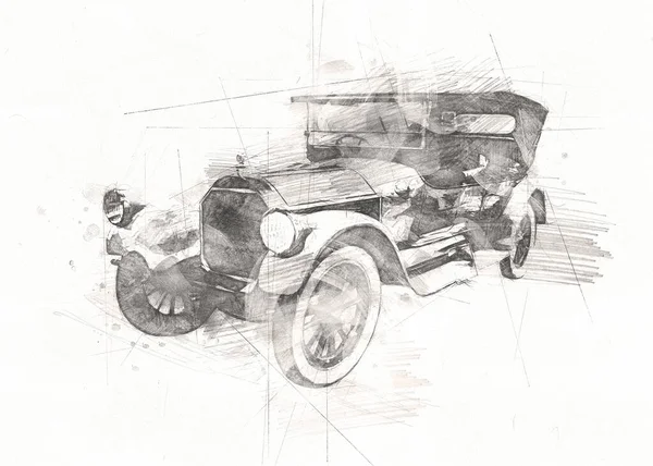 Vieille Voiture Classique Rétro Vintage Dessin — Photo