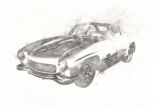 Oude Klassieke Auto Retro Vintage Tekening — Stockfoto