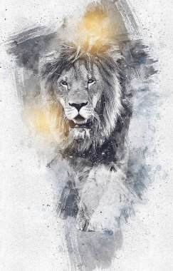Aslan resimleri grunge vintage çiziyor