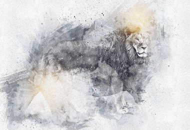 Aslan resimleri grunge vintage çiziyor