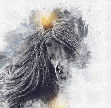 El yazması at başlı kalem çizim çizer grunge