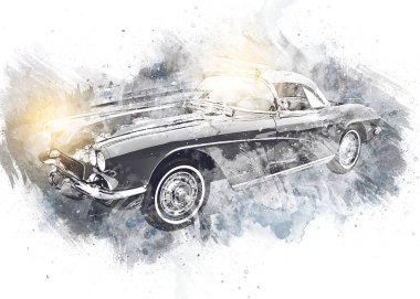 Eski klasik araba antika çizimi