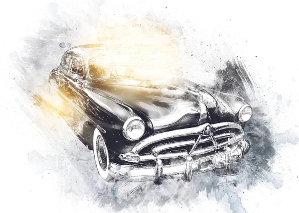 Old Classic Car Retro Vintage Drawing — Stock Photo, Image